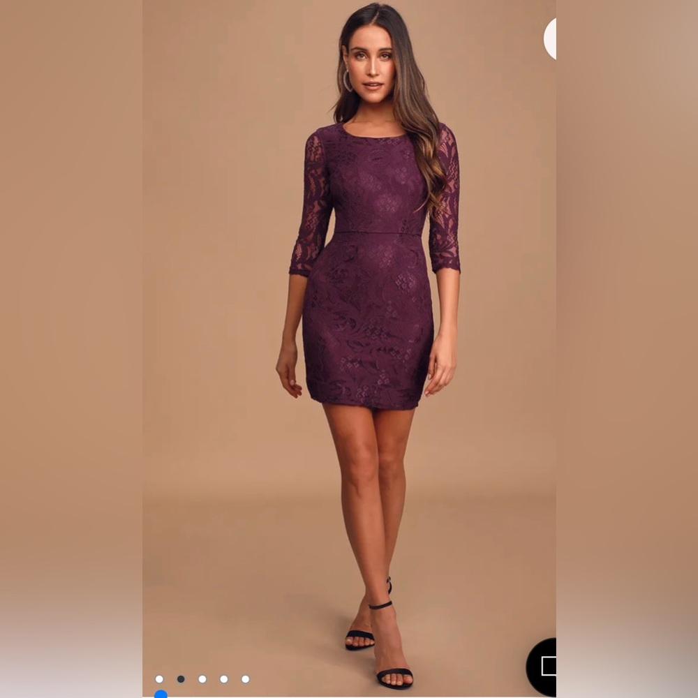 Lulus All For You Dark Purple Lace Bodycon Dress size Medium